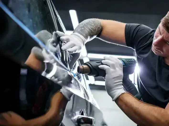 mobile windshield repair service in Lynnwood apartment parking area near the College District